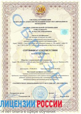 Образец сертификата соответствия Искитим Сертификат ISO 22000